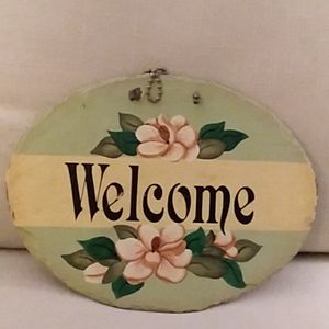 Slate painted "Welcome" sign